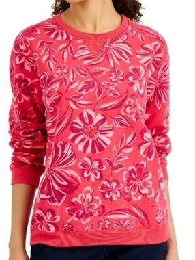 Karen Scott Crew Neck Essentials Spring Sweatshirt Raspberry Wine Medium NWT